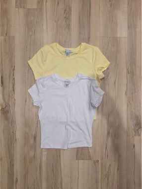 Set of 2 Better / Together Cotton Blend T-Shirts in Yellow and White, Size L